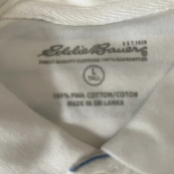 Men’s short sleeve, white striped polo.  NWT.  Eddie Bauer. - Picture 3 of 5
